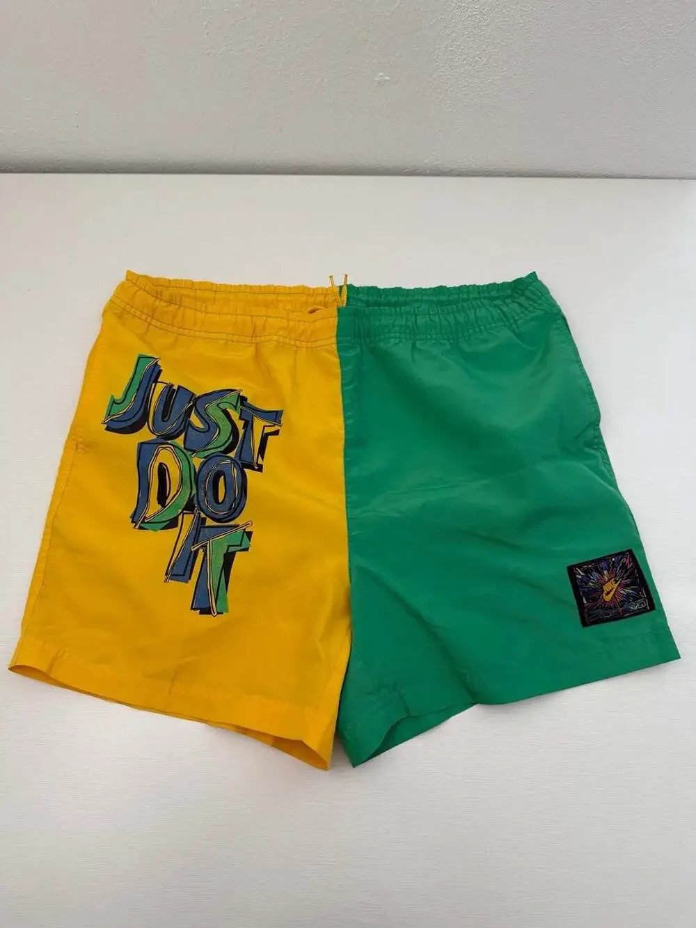 Vintage 90s Nike Just Do It Colorblock Rare Nylon Shorts Green Yellow